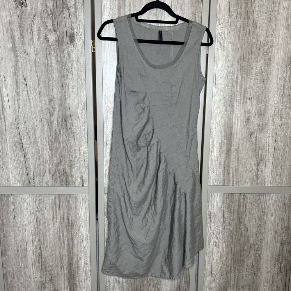 Porto San Francisco Dress Size 1 Pleated Art Sleeveless Linen Rayon Taupe